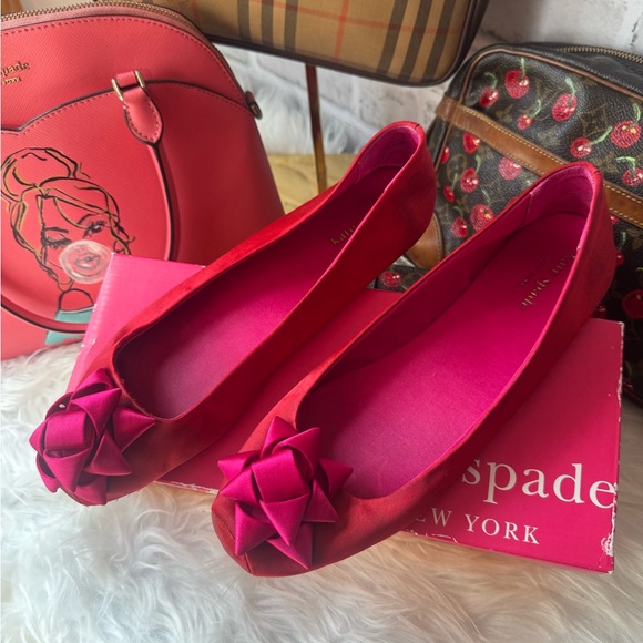 kate spade Shoes - kate spade red and pink satin bow flats